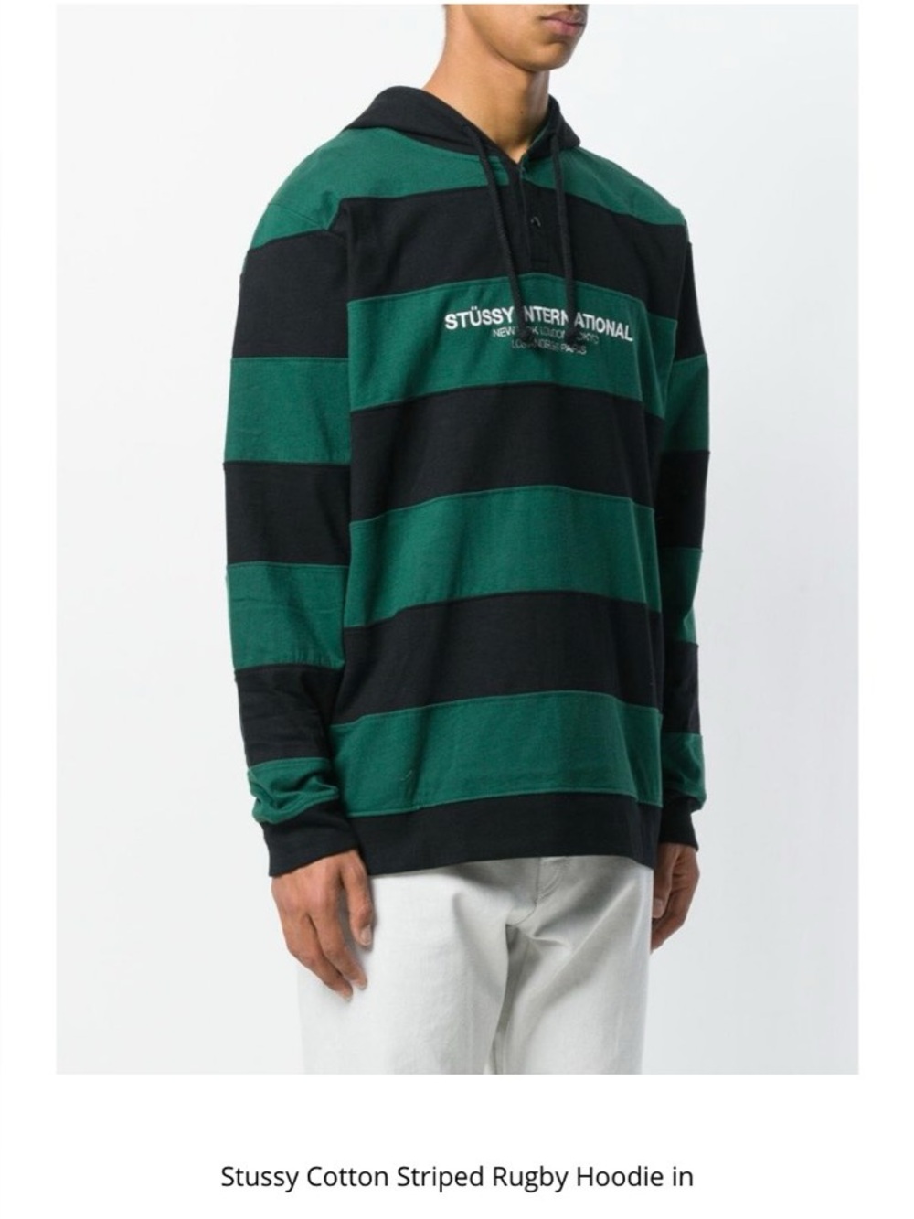 Stussy international Black & Green Striped Rugby-Style Hoodie 100% cotton size L